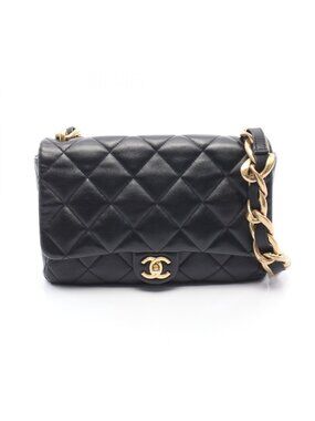Chanel Shoulder Bag Large Flap Quilted Black Leather Chain
